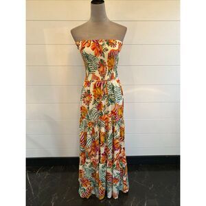 Abel the Label fruit print floral maxi dress strapless tube top, size L NWT/002